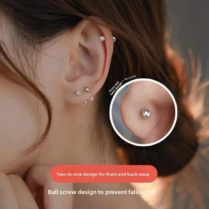 Shiny 925 Sterling Silver Internally Threaded Earrings, INS Minimalist Cartilage Studs, Comfortable To Wear While Sleeping