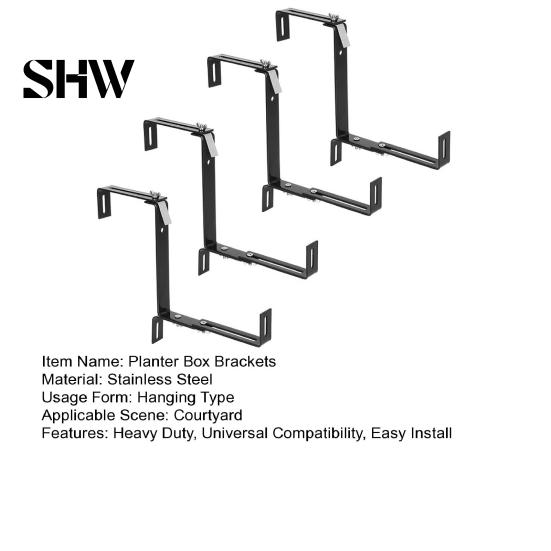 Durable Flower Box Railing Brackets 4Pcs Adjustable Planter Brackets, Stainless Steel Hangers, Balcony No Drill Plant Supports for Fence Railings
