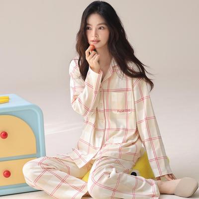 Women's 100% Pure Cotton Long Sleeve Cardigan Pajamas Set - Korean Style, High-End, Suitable for Home or Outdoors