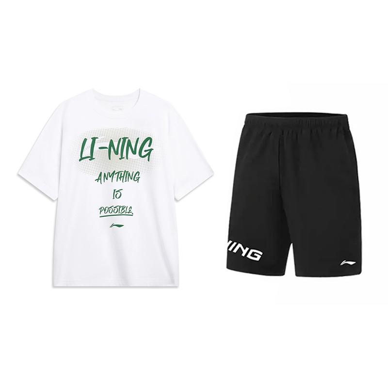 

Li-Ning Retro Comfortable Versatile Short Sleeve T-Shirt Logo Quick-Dry Five-Point Shorts Casual Sports Set Unisex sets AHSU803-1+YKSV113-1 M