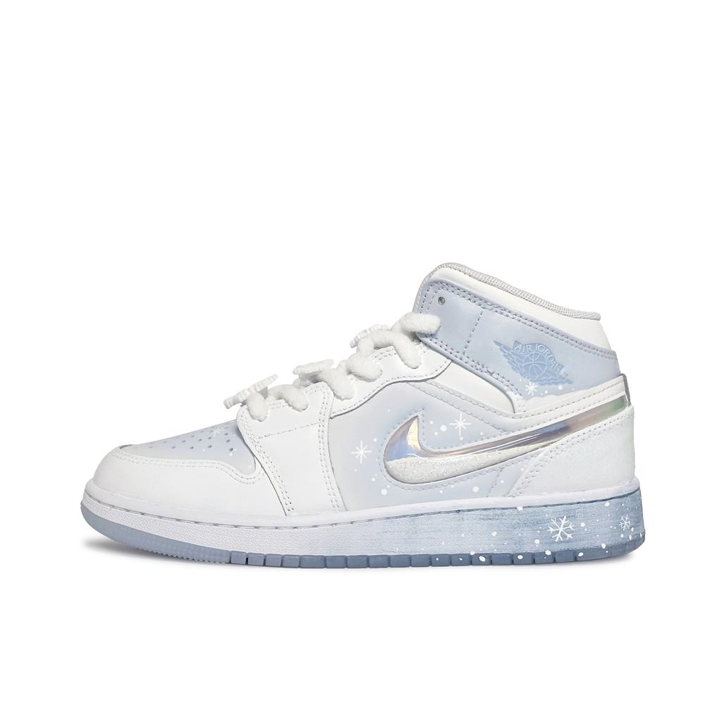 Jordan Air Jordan 1 Mid top Vintage Basketball Shoes GS Blue White FQ9117-400(Team186-)