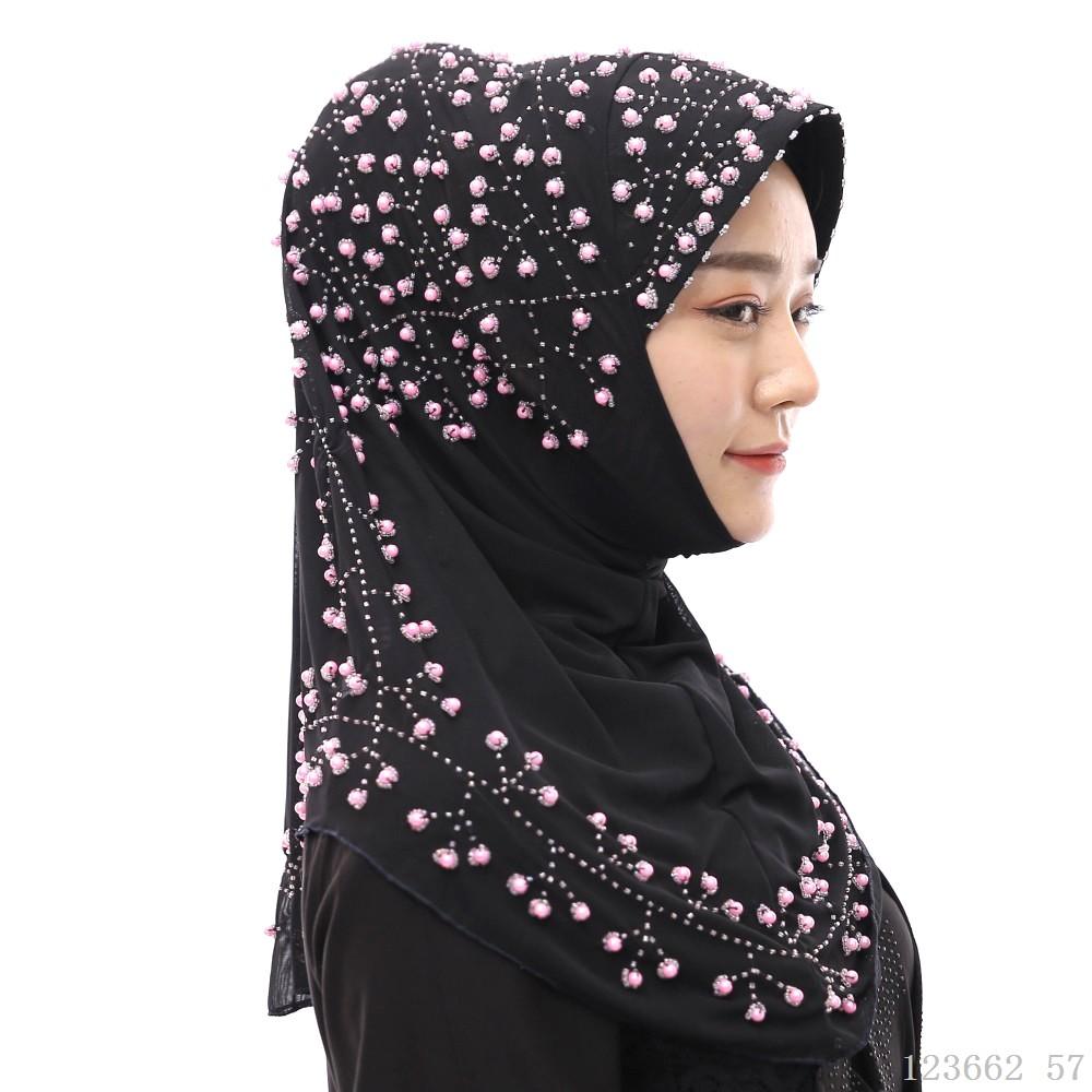 A Dropshipping / Spot / OEM Handmade Beaded Islamic Costumes Women's Scarf Muslim Headscarf