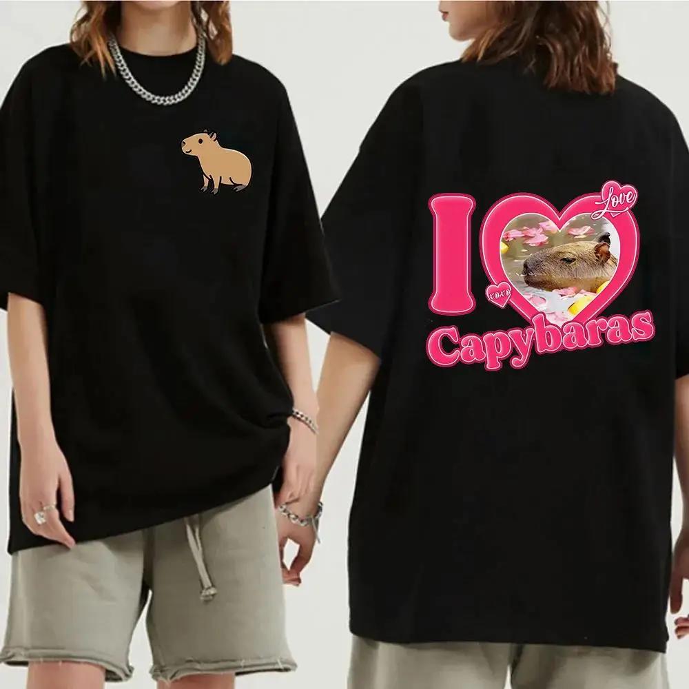 Funny Animals Capybara Cartoon Print Fashion Harajuku Harajuku Short Sleeve T-shirt Clothing Street Tops Tees Aesthetic Clothes