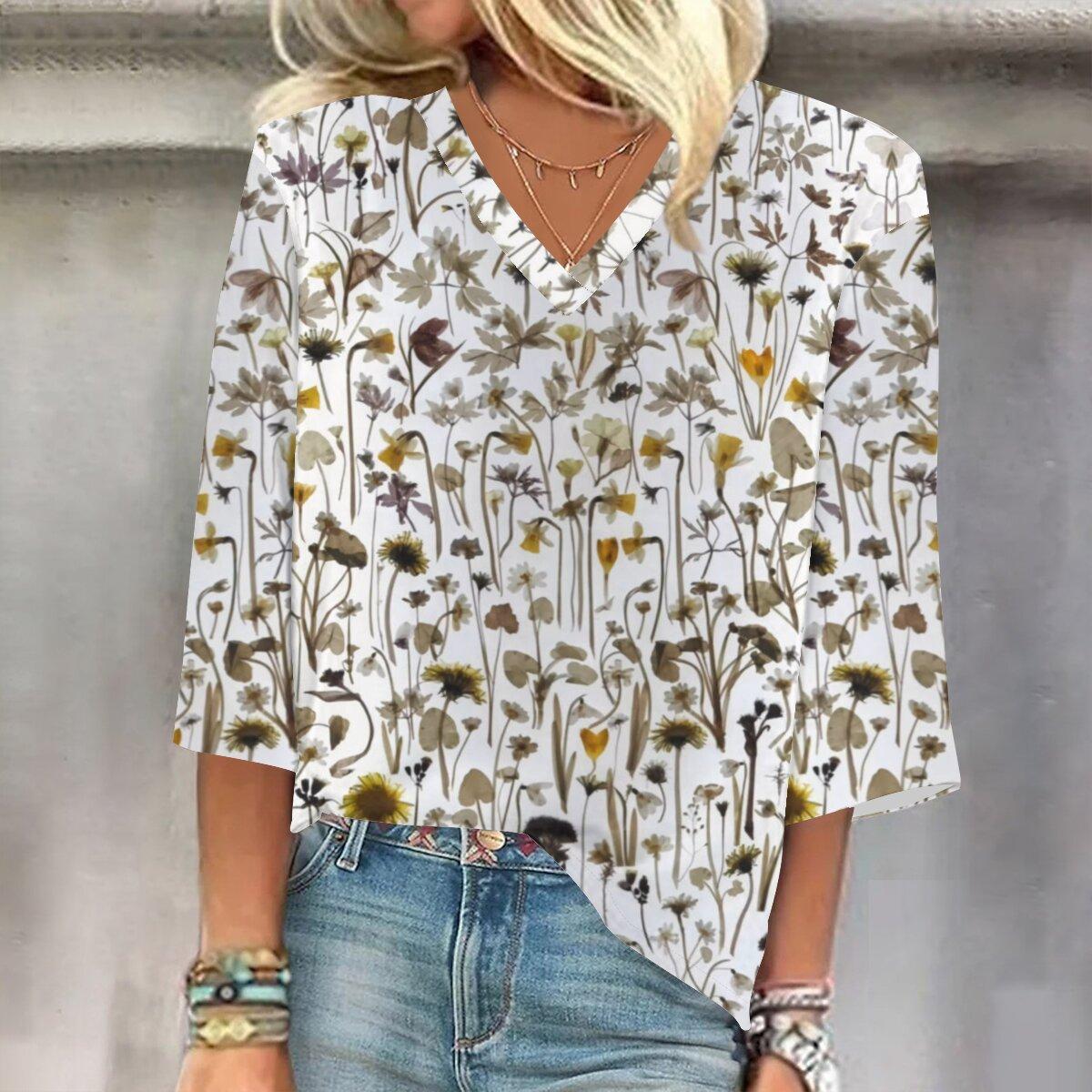 

2023 Весенне-осенний новый модный топ с рукавом 3/4 и принтом