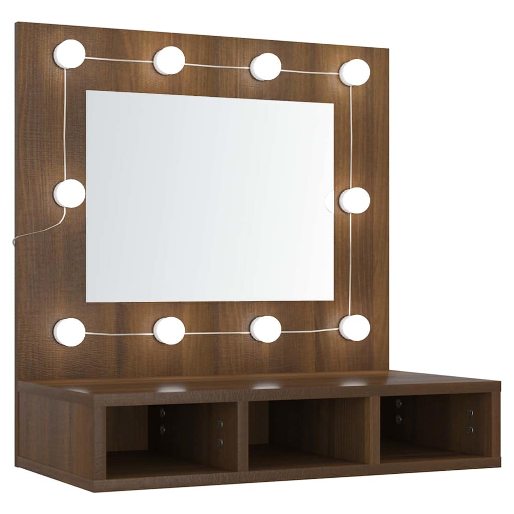 Vidaxl Cabinet With Mirror And LED Lighting, Brown Oak, 60X31.5X62 Cm
