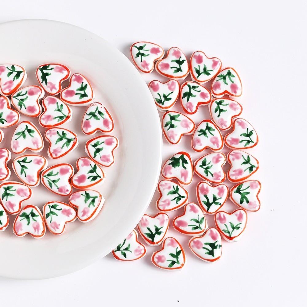 5pcs/set Double Sided Heart Shape Ceramic Beads Small Porcelain Beads Jewelry Making  Necklace