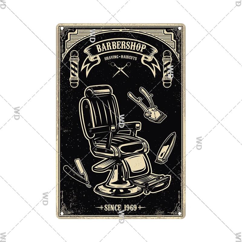 Classic Barber Shop Vintage Tin Signs Decorative Metal Plaque Metal Retro Wall Plates Salon Haircut and Shave Poster Wall Decor