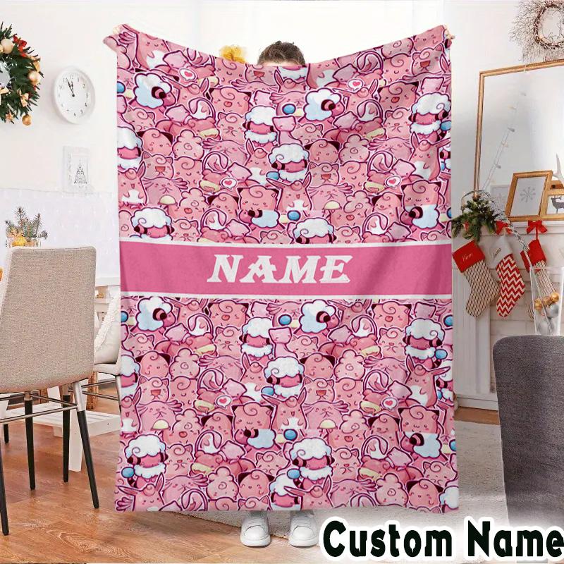 Custom NamePok-mon Blanket Flannel Throw for Sofa, Indoor, Camping, Living Room, Office, Chair, And Bed Soft Birthday Christmas Gift