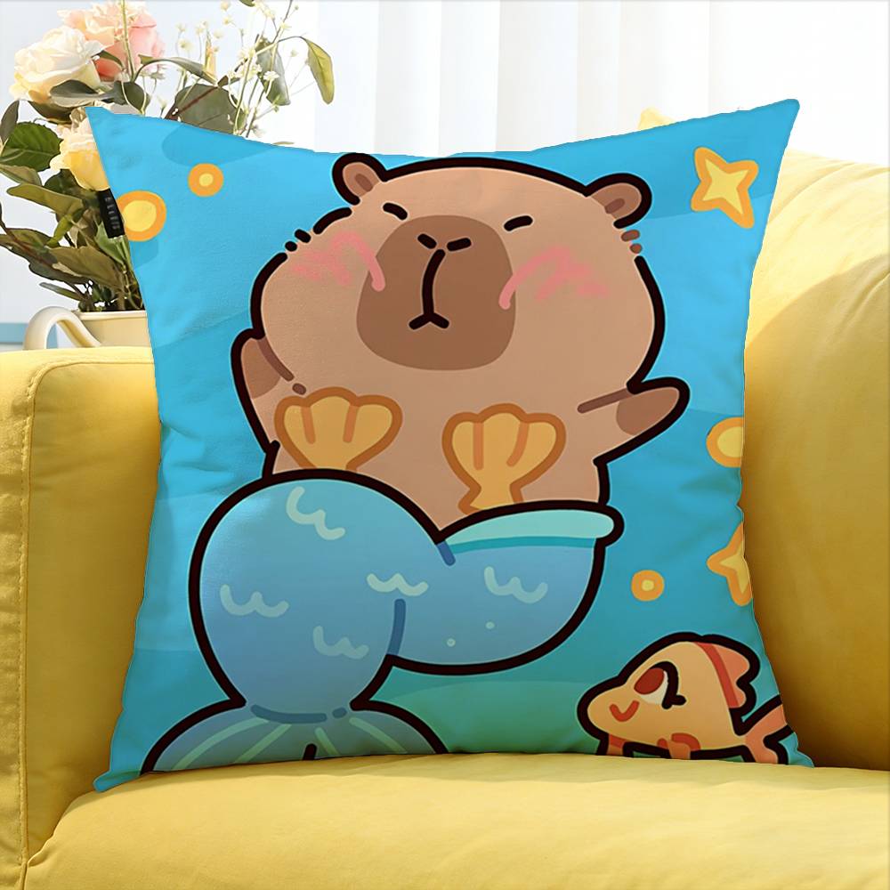 Cute Capybara Household Various Sizes Square Pillow Case For Car Home Bedchamber Decor