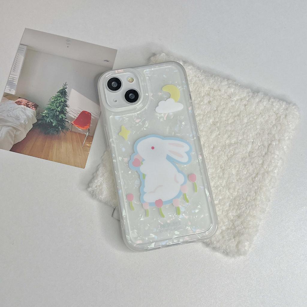 Ins Shiny Shell Rabbit Flower Cute Shell For Iphone 13 11 Promax 12 14 Pro Max Silicone Soft Shockproof Bunny Phone Case Capa