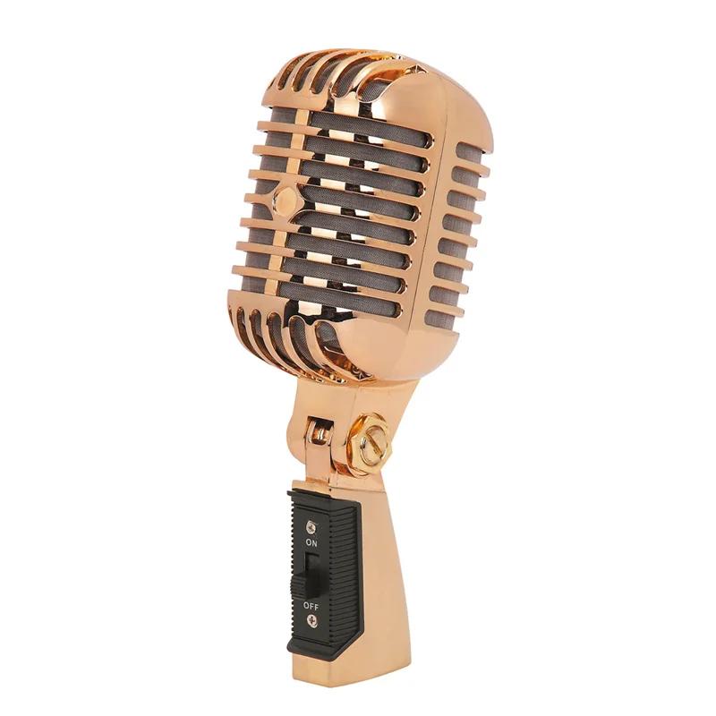 Audio Mic Retro Microphone Prop Vintage Mic Universal Stand Compatible Live HD Sound Karaoke Studio Recording Simulation Prop