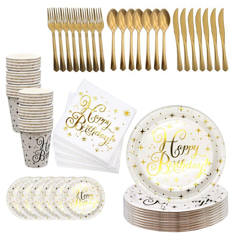 Dot Gold Polka Stamping Happy Birthday Party Decor Supplies Tableware Disposable