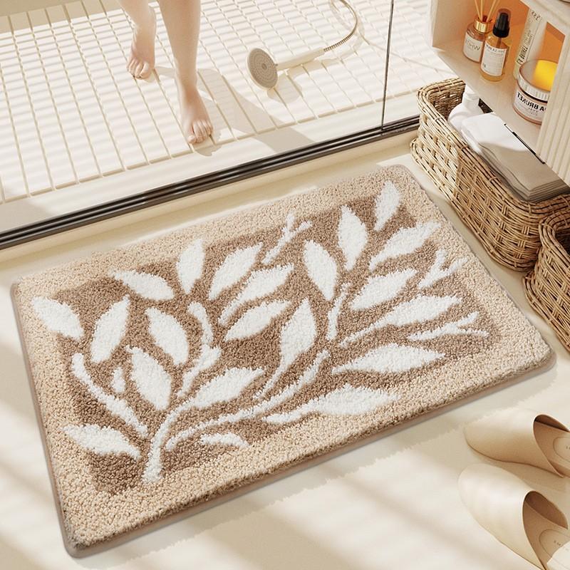 Absorbent Bathroom Mat Plant and Flower Thickened Doormat Non Slip Fluffy Bathroom Mat Quick Drying Home Rug Floral Home Decor