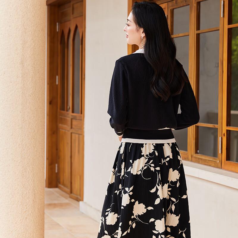 VICTORIA&VERA Women's V-Neck Color Block Knit Cardigan