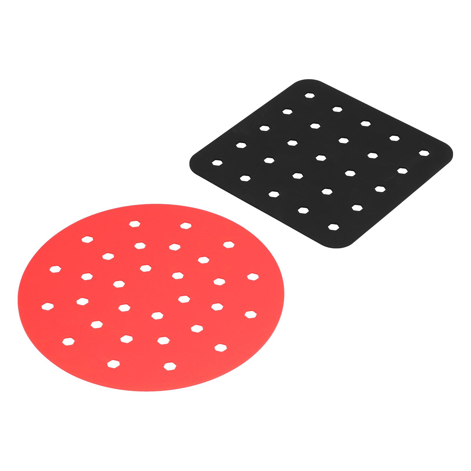 

Reusable Fryer Liner NonStick Silicone Fryer Basket Mat Steaming Pad Kitchen Accessories(Black Square Red Round )