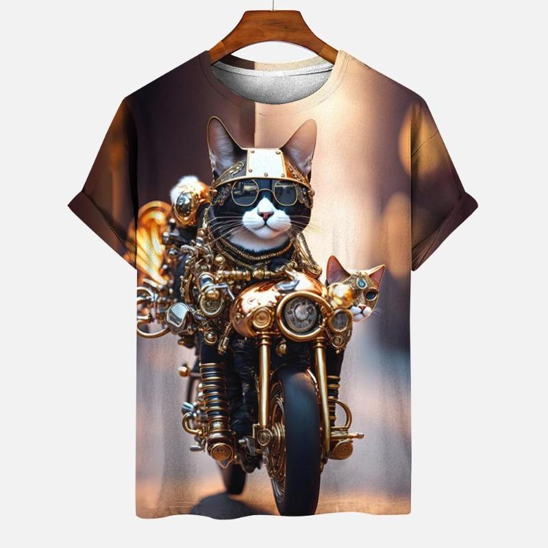 T-shirt Unisex Cat Pattern T-shirt Short Sleeved 3D Animal Print Top Summer T-shirt Outdoor Clothing Loose Men's Plus Size 6XL
