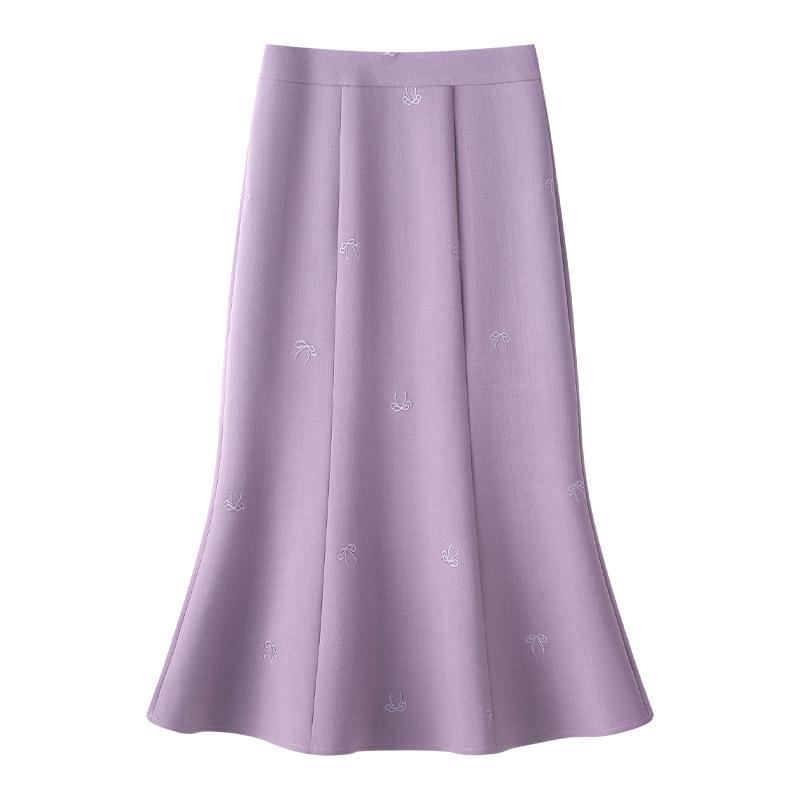 

2025 Spring Women s High Waist Purple Fishtail A-Line Midi Skirt XL