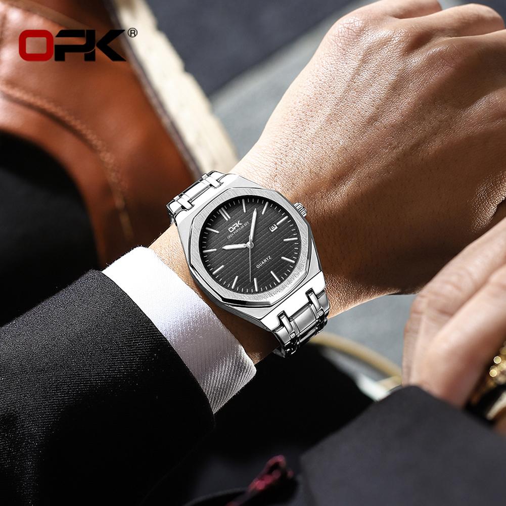 OPK Luxury Fashion Men's Quartz Watch Octagonal Waterproof Night Light Business Men's Calendar Watch