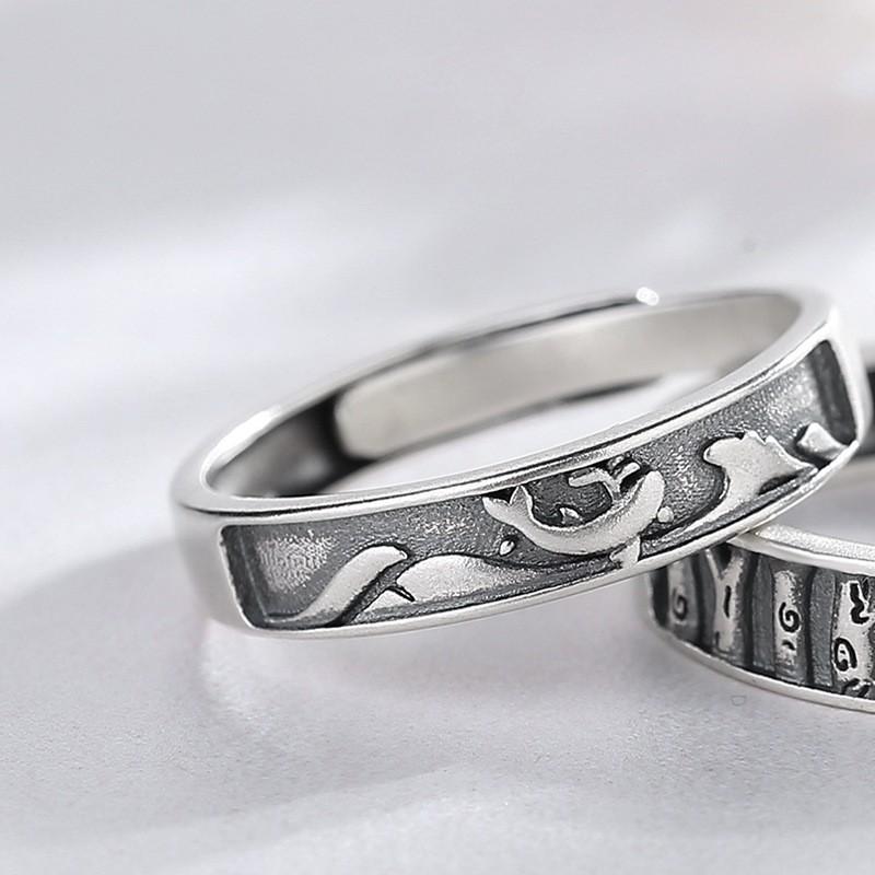Adjustable Open Ring Set Couples Whale Deer Design Vintage Retro Unisex Matching Rings Adjustable Open Band