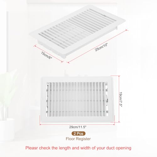 PATIKIL Ventilationsgaller för Golv, 25 x 15 cm, Golvventil för Luftutsläpp, Ventilationssystem för Hemförbättring, Justerbart, Väggmonterat, Vitt, 2