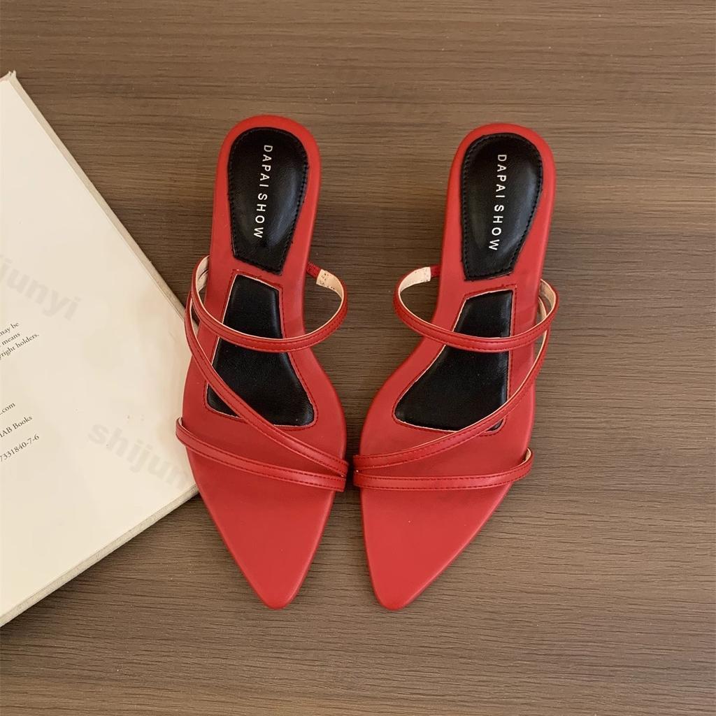 Fashion French Style Pointed Open Toes Hollow Wedge Sandals for Women's Summer 2025 New Thin Heeled Fashion Elegant Comfortable Slippers