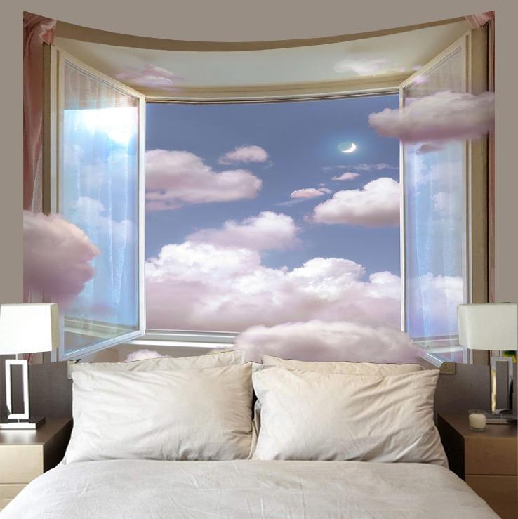 Berglandschaft vor dem Fenster, hängender Wandteppich, Wanddekoration für Zuhause, Büro, Wohnzimmer