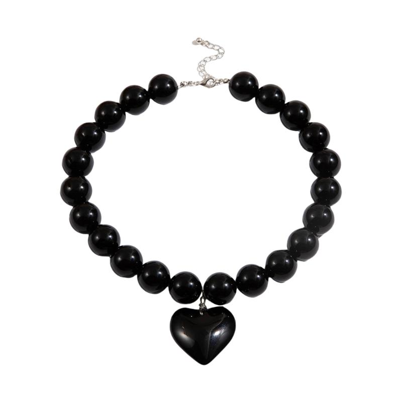 

Stylish Large Heart Necklace Contemporary Heart Necklace with Bead Accent Suitable For Work And Social Event чёрный
