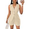 Women's Fashion Casual Summer Open Chest Tie Short Sleeve Shirt Top Three-Quarter Pants Suit