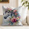 Watercolor Horse  Floral Cushion Cover Natural Linen Organic Fabric DoubleSided Printing Couch Pillow Covers Home Decor