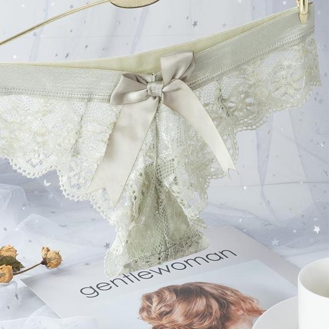 Úžasné ženy Spodní prádlo Bowknot Krajka Spodní prádlo Dámské Sexy T-záda Tanga Průhledné Kalhotky Japonský styl Transparentní kalhotky