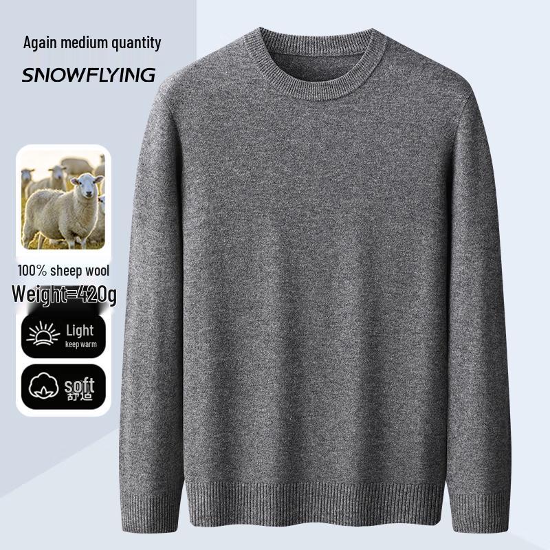 SNOWFLYING Men's 100% Wool Lightweight Crew Neck Pullover Sweater