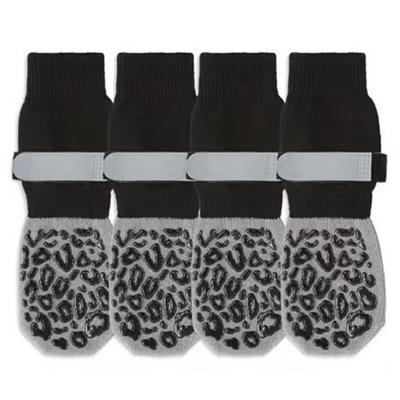 4PCS Adjustable Band Cozy Dog Socks Anti-Scratch Paw Protector Knitted Socks Wooden Floors
