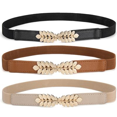 Elastic Elastic Thin Belt Women'S Leaf Pair Buckle Decorative Waist Seal With Skirt Elastic Belt Dress