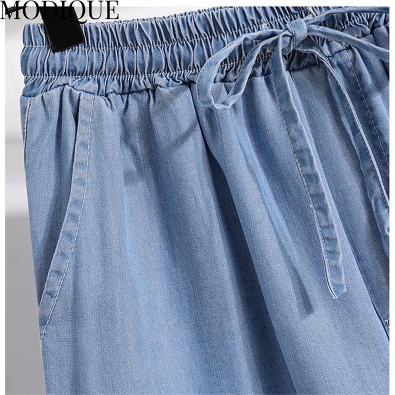 MODIQUE Women's Denim Shorts Summer Plus Size New Loose Casual Solid Color A-Line Denim Short Pant Female High Waisted Hotsweet Blue Trousers Blue