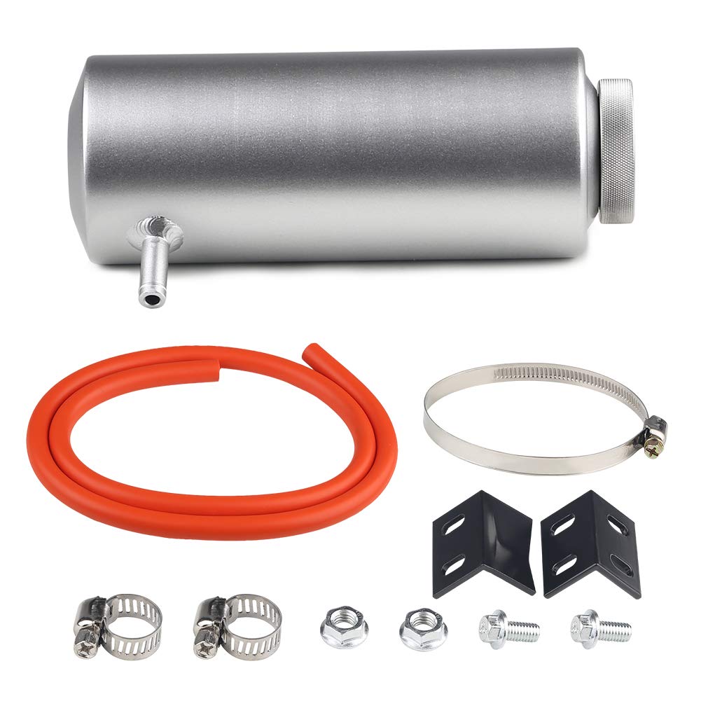 ADPOW Radiator Reservoir with and Universal Radiator Reservoir Parts for Car Customization Tank, Cylindrical, Hose, Silver, Black, Blue, (Silver)