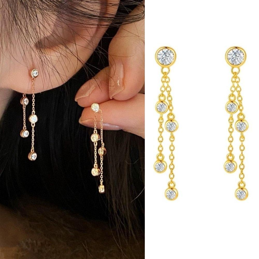 Tassel Drop Earrings Gold Color Zircon Earrings Light Luxury Accessories Dangling Earrings Women