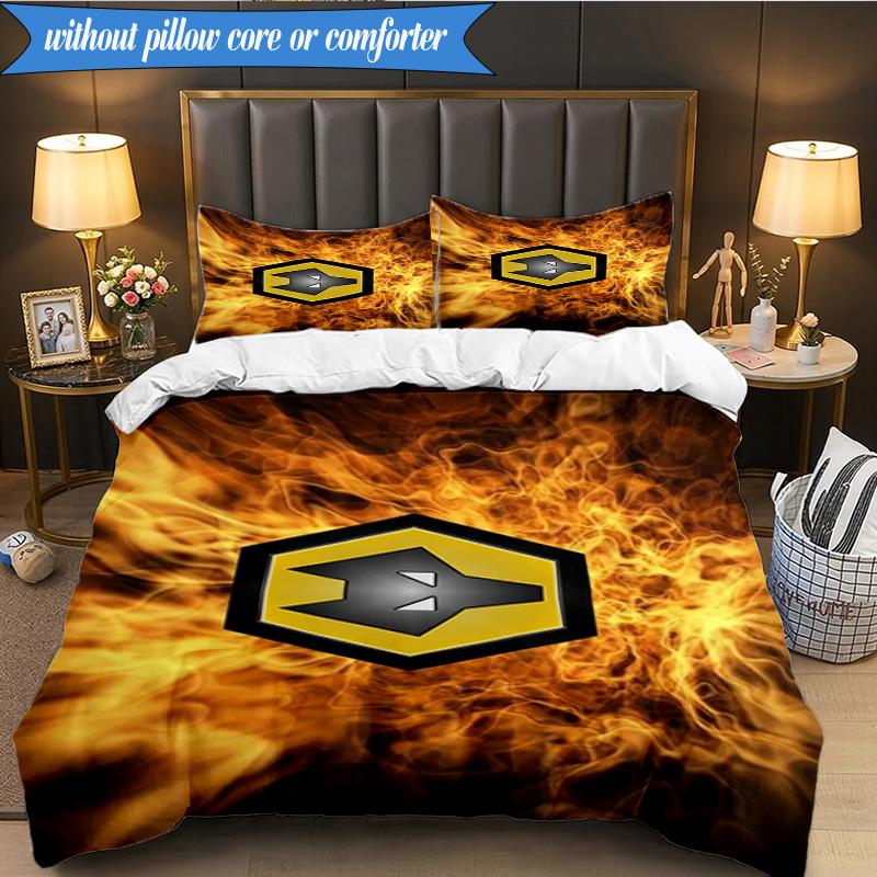 3PCS Wolves Team Emblem Printed Soft Bedding Set,Including 1pc Duvet Cover And 2pcs Pillowcases Perfect for Bedroom, Dormitory, Fan Gift