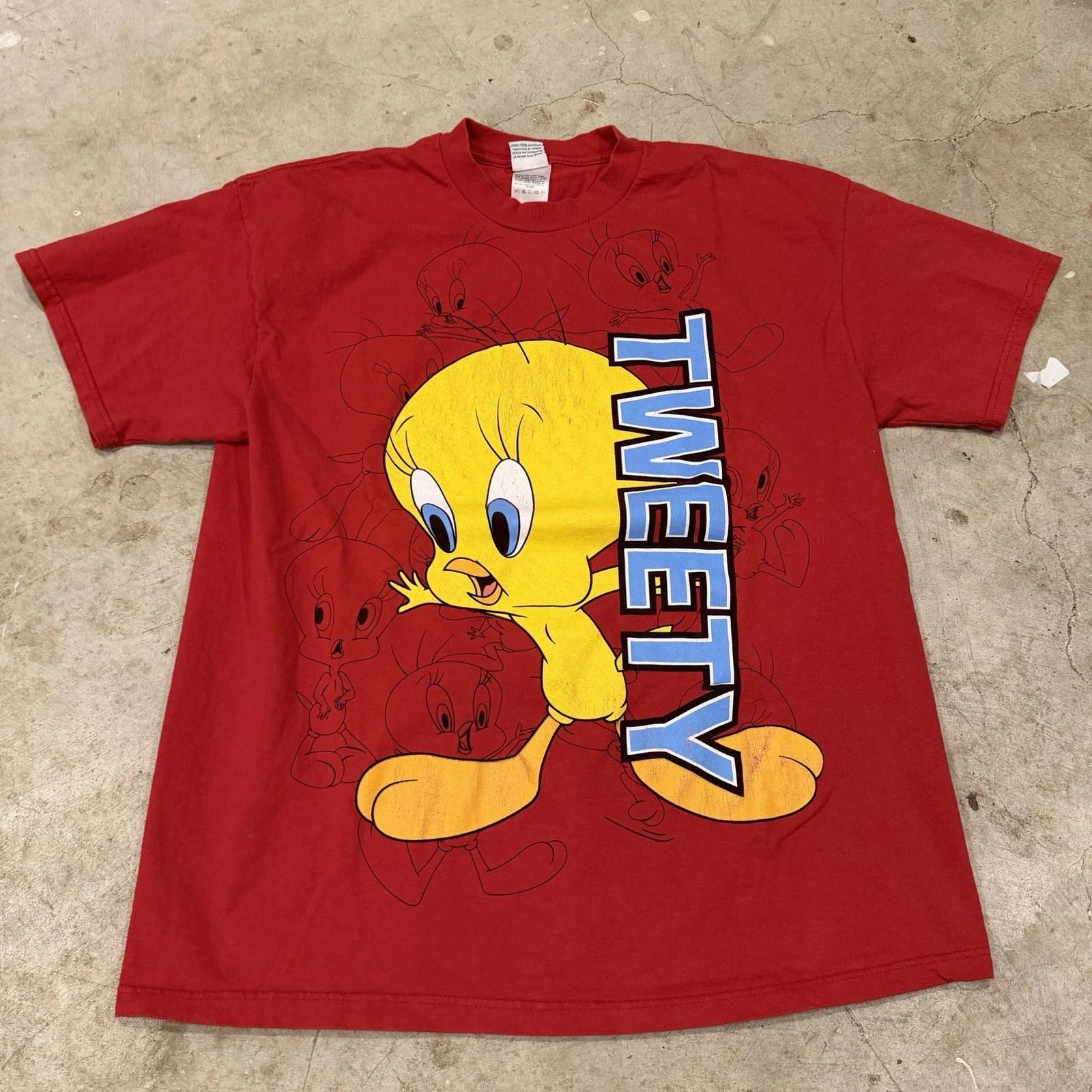 Vintage Looney Tunes Tweety Bird Big Print Graphic T-T-Shirt Adult Size XL Red 3XL