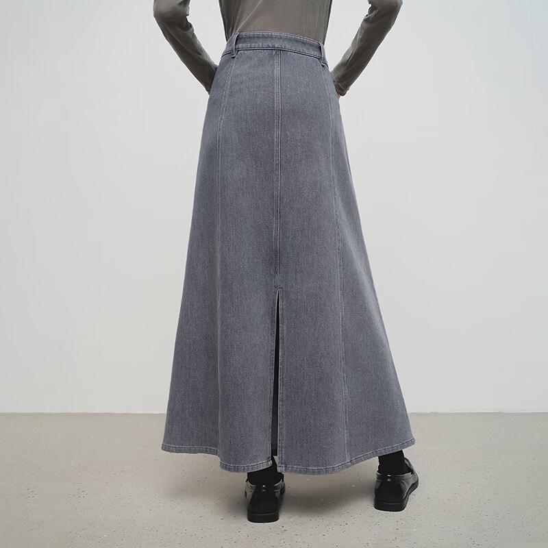 broadcast Women's Elegant Back Slit Mid-length Denim Skirt