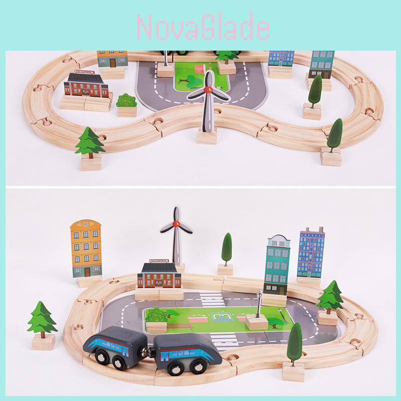 Wooden Train Track Set Toys For Kids Educational Play With 46 Pieces