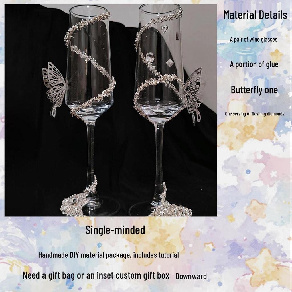 DIY Crushed Diamond High-Stemmed Wedding Toasting Glasses Pair - Handmade Bride & Wedding Gift