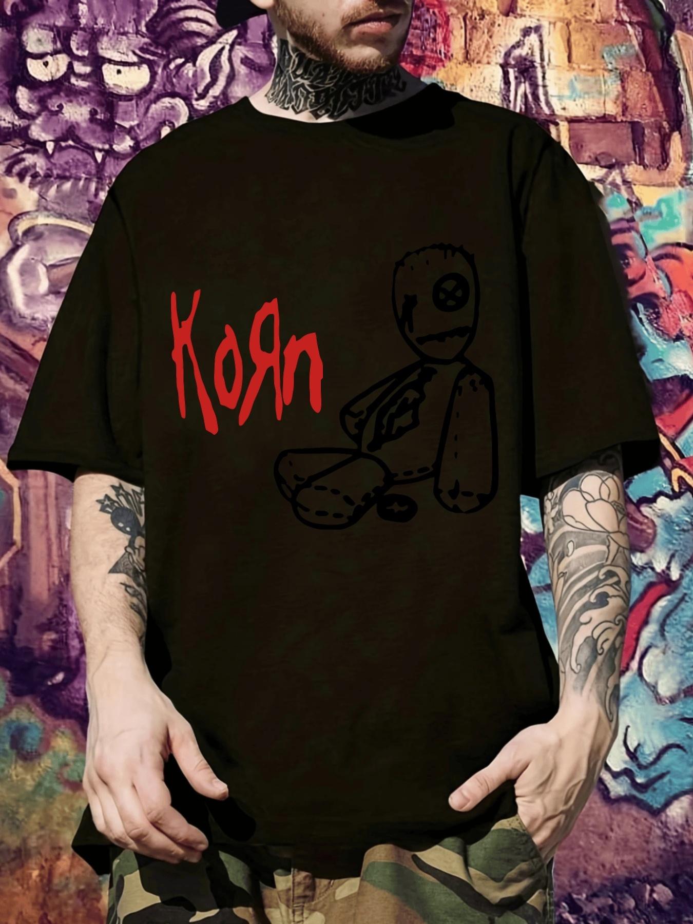 Korn Band Graphic T-shirt - Black Casual Short Sleeve Tee with Red  KOAN  Print XL
