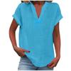 Women's V Neck Short Sleeve Loose Fit Solid Color T-Shirt Casual Summer Top