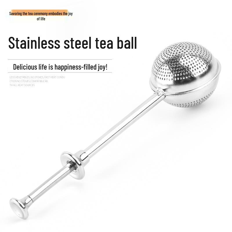 Stainless Steel Tea Ball Press Handle Infuser & Retractable Strainer