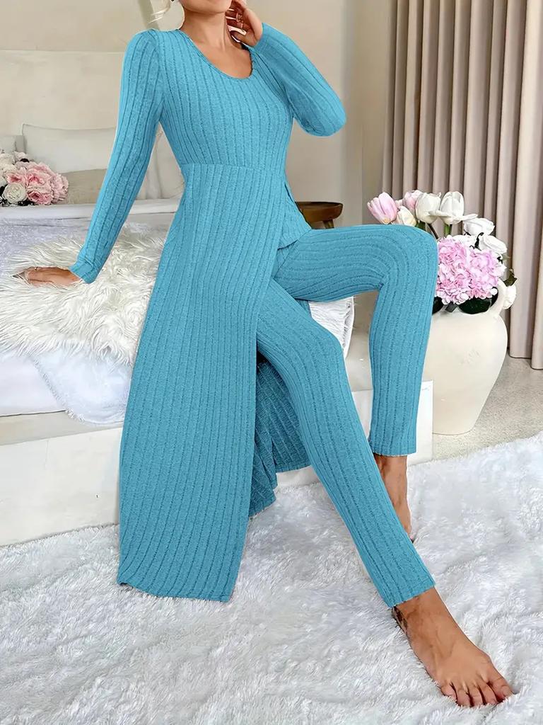 New Design Crew Neck Ruffled Long Sleeve Set 2 Pieces Spring Set