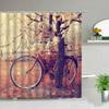 Retro Old Street Building Bicycle Landscape Shower Curtains European Style Poster Bathroom Curtain Waterproof Fabric With Hooks