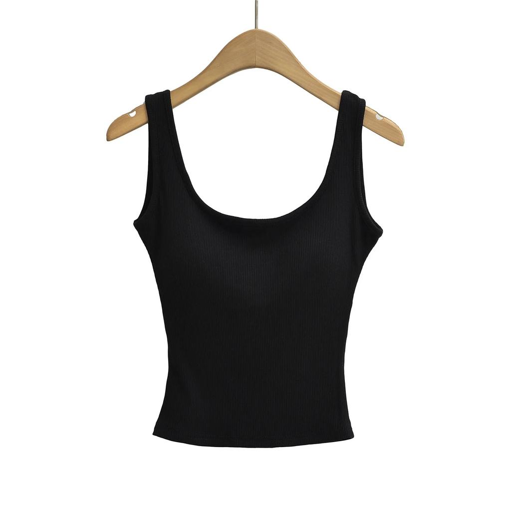 2025 Solid Color Sexy Roundneck Tank Top With Spicy Girl Style Comes With Chest Cushion, Tight Strap, Tight Top