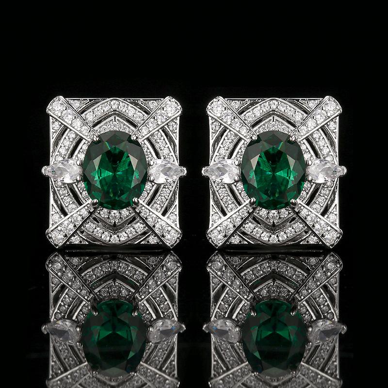 Necklace Earring Ring Set Jewelry Live Broadcast Emerald Color Treasure High-end Fashion Women's