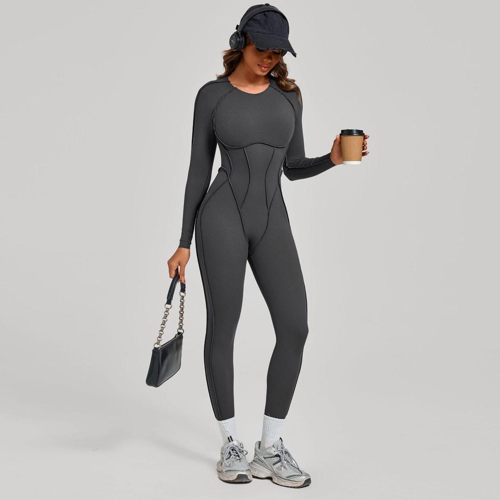 Women's Color Block Stand Collar Jumpsuit - Half Zipper Yoga Fitness Wear for High-Intensity Sports