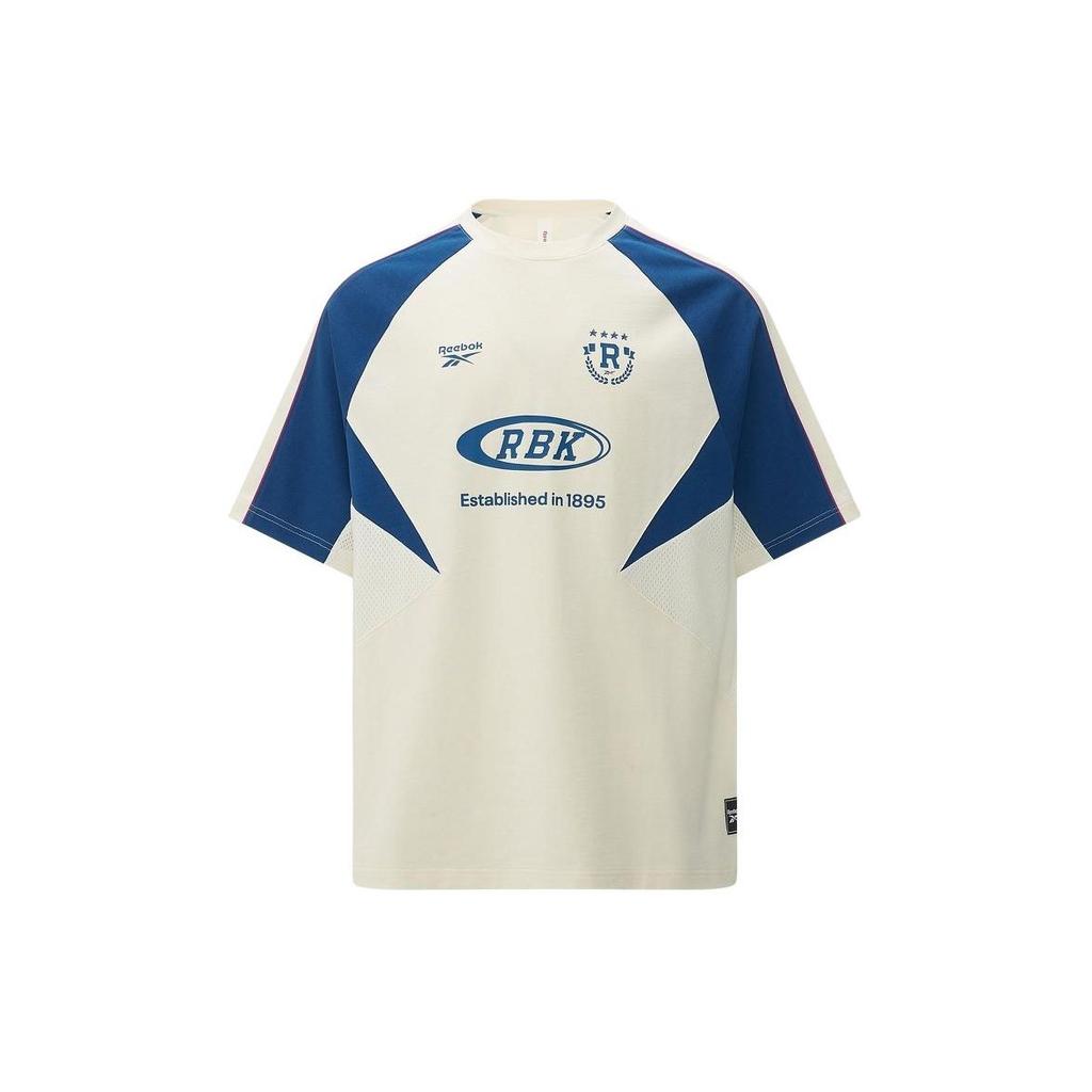 Reebok Color Block Sports Casual Short Sleeve T-Shirt Unisex Tops Beige Blue 24SRC405UGW2